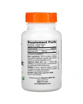 Doctor's Best, альфа-липоевая кислота, 150 мг, 120 растительных капсул